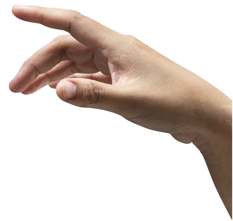 Human hand reaching toward the centre of the page