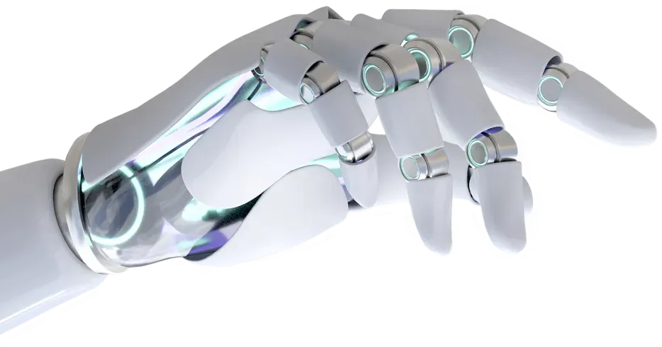Robotic hand reaching toward the centre of the page